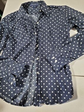 Chaps Navy Blue Polka Dot Button-Down Shirt